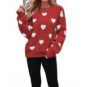 NEW LOVESOFT hearts knit long sleeve pullover sweater in red